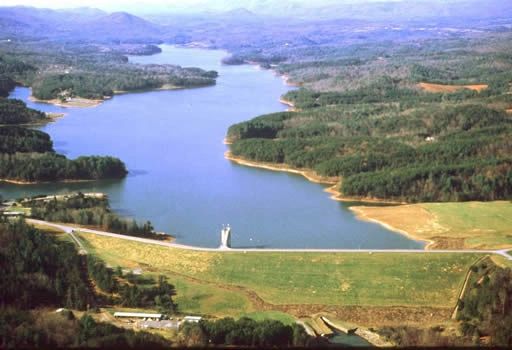 Kerr Scott Lake surrounded by wooded hills